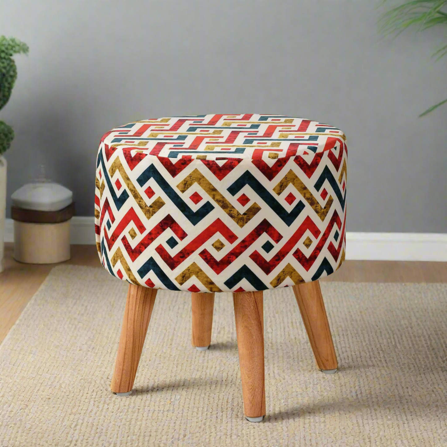 Zig Zag Ottoman with a Multi-Colored Seating Design